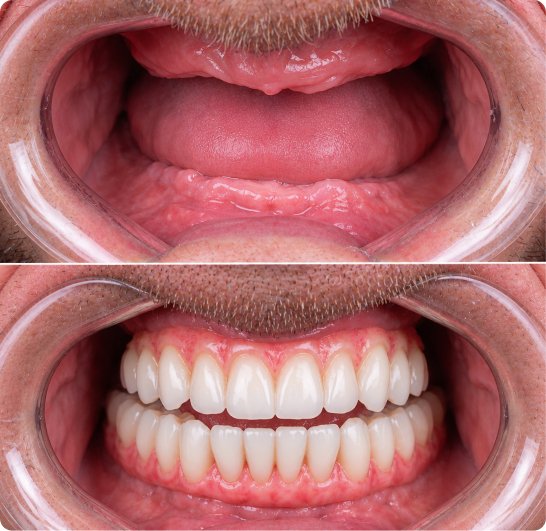 After and before Dental implant treatment at Alyn Dental, Mold